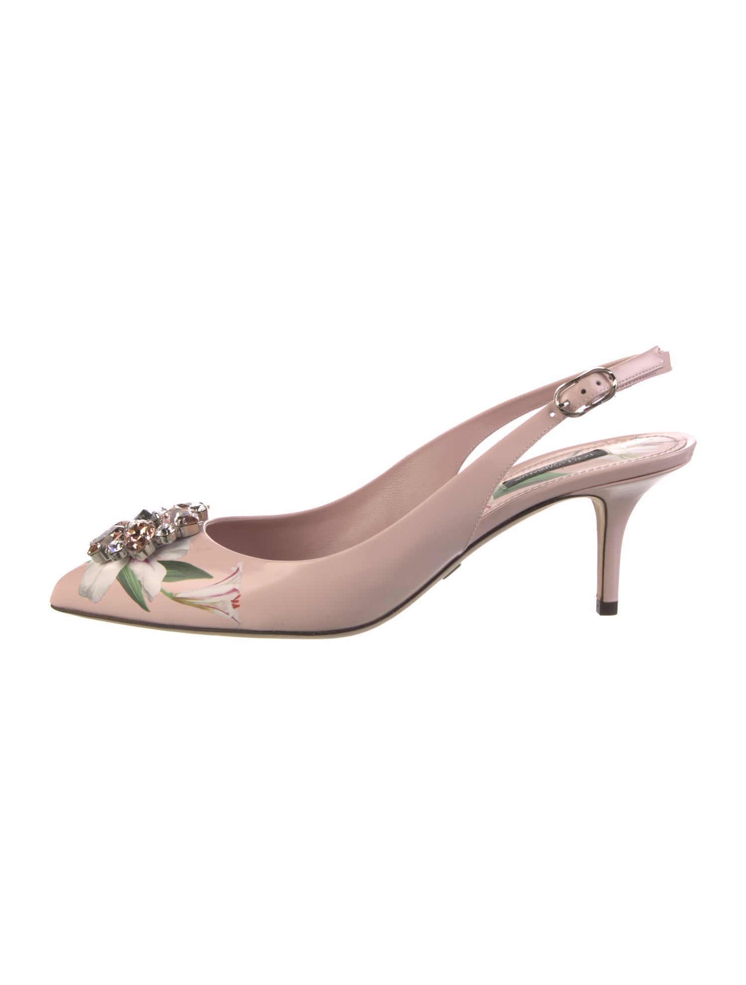 Dolce & Gabbana Leather Floral Print Slingback Pumps