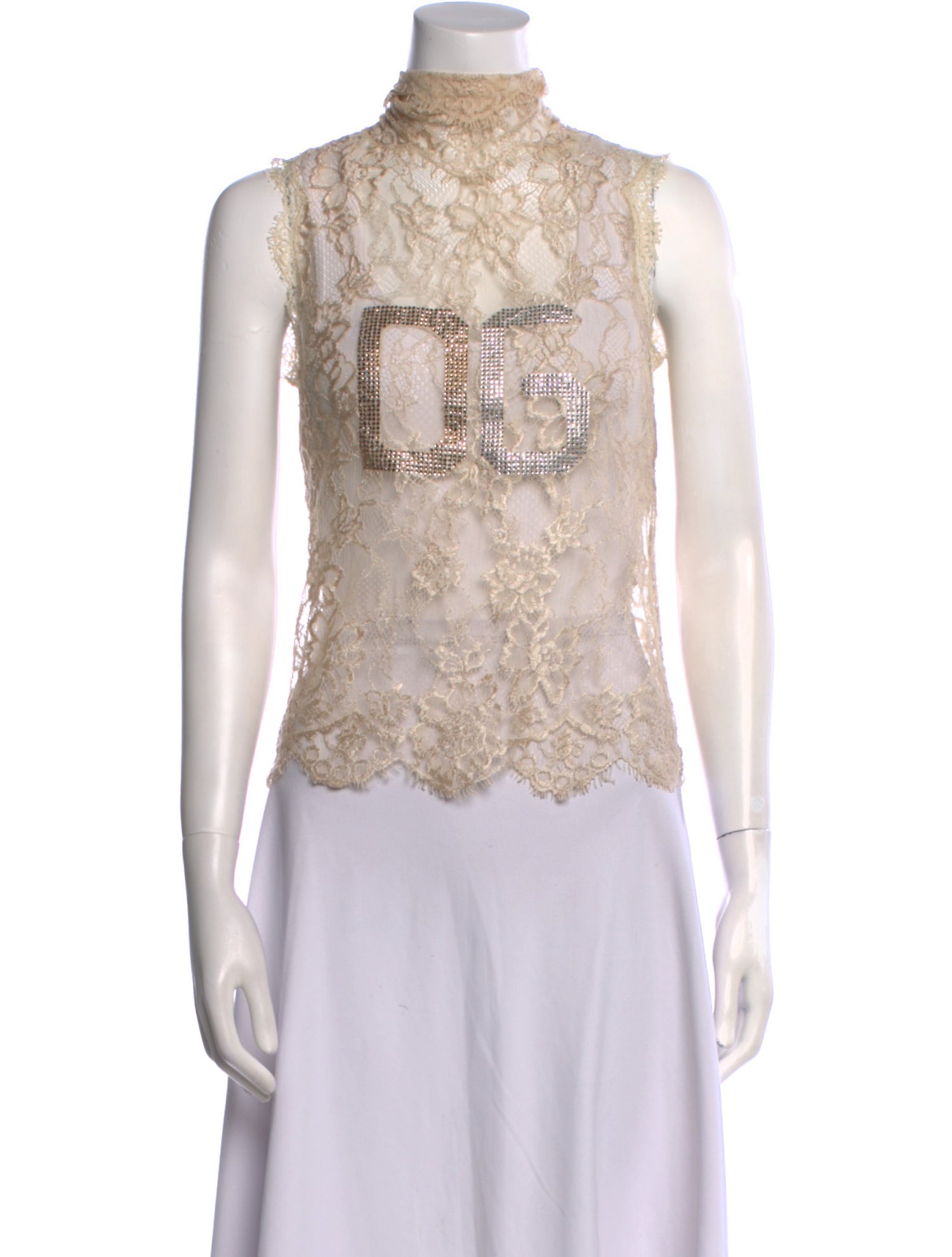Dolce & Gabbana Lace Pattern Mock Neck Crop Top