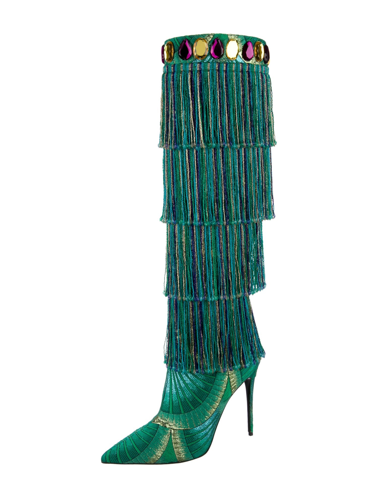 Dolce & Gabbana Striped Crystal Embellishments Boots w/ Tags
