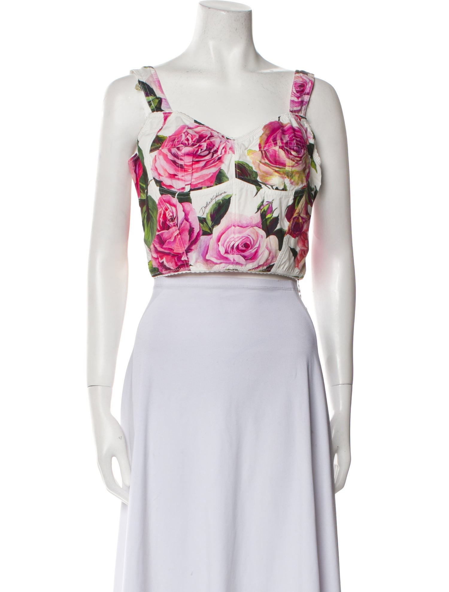 Dolce & Gabbana Floral Print Square Neckline Crop Top