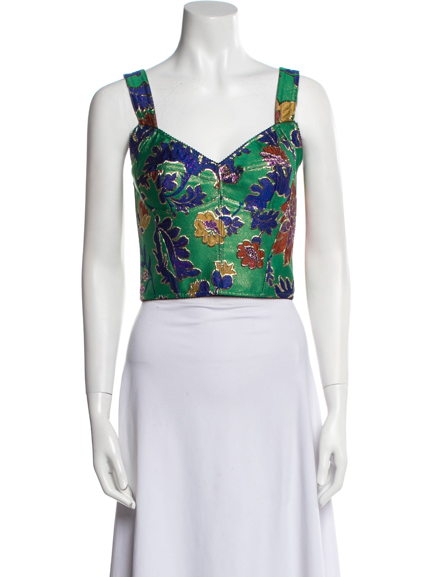 Dolce & Gabbana Floral Print Square Neckline Crop Top w/ Tags