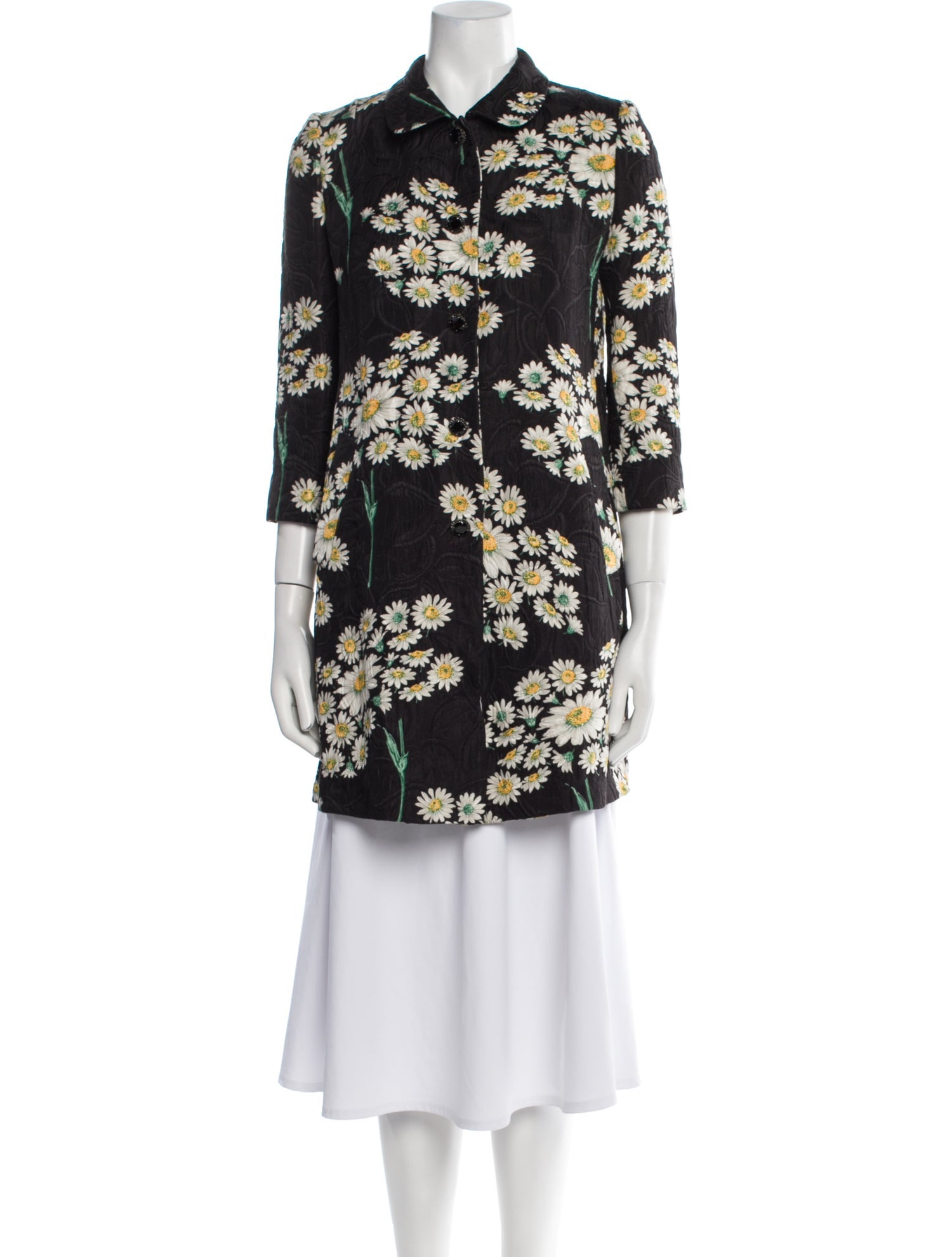 Dolce & Gabbana Wool Floral Print Trench Coat