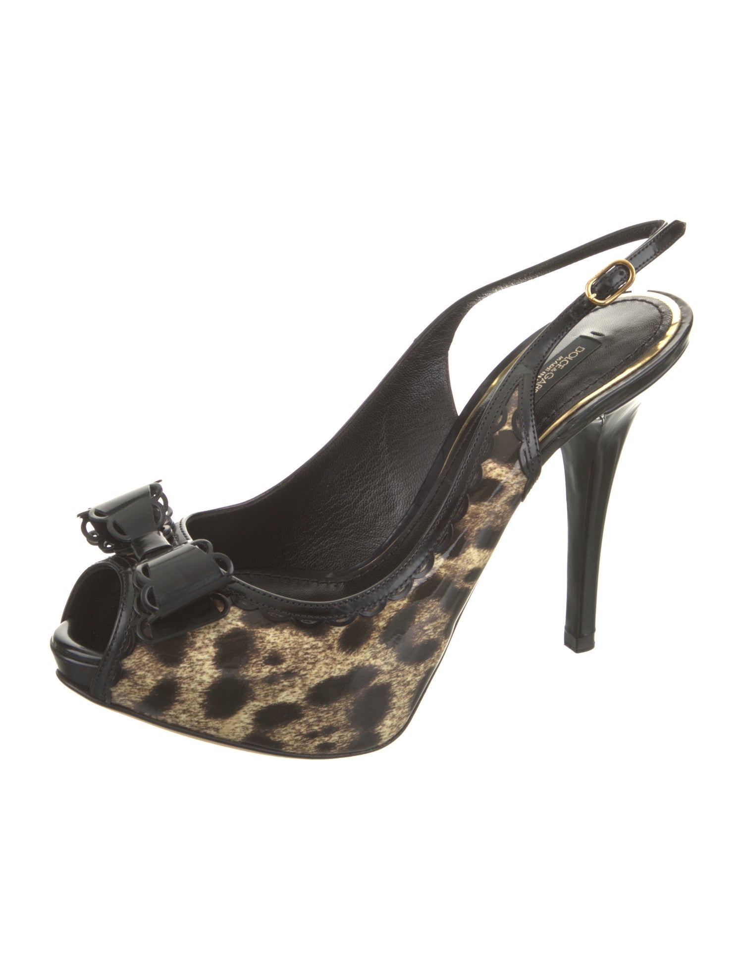 Dolce & Gabbana Patent Leather Animal Print Slingback Pumps