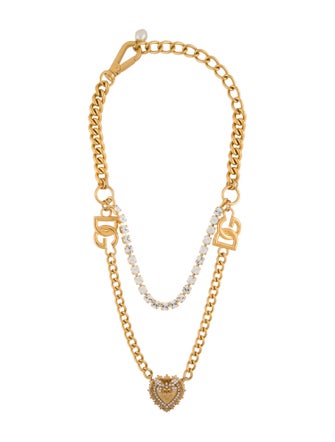 Dolce & Gabbana Crystal & Faux Pearl Devotion Two-Tone Layered Necklace