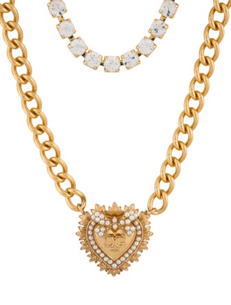 Dolce & Gabbana Crystal & Faux Pearl Devotion Two-Tone Layered Necklace
