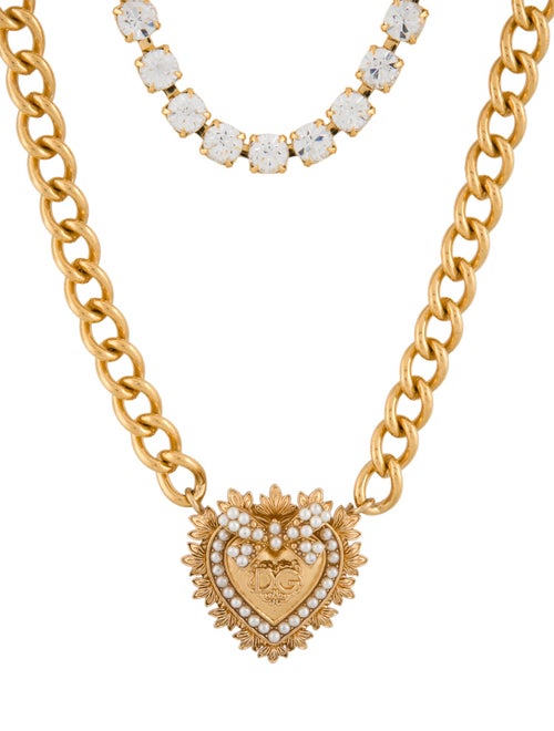 Dolce & Gabbana Crystal & Faux Pearl Devotion Two-Tone Layered Necklace