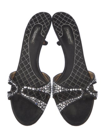 Dolce & Gabbana Satin Crystal Embellishments Slides