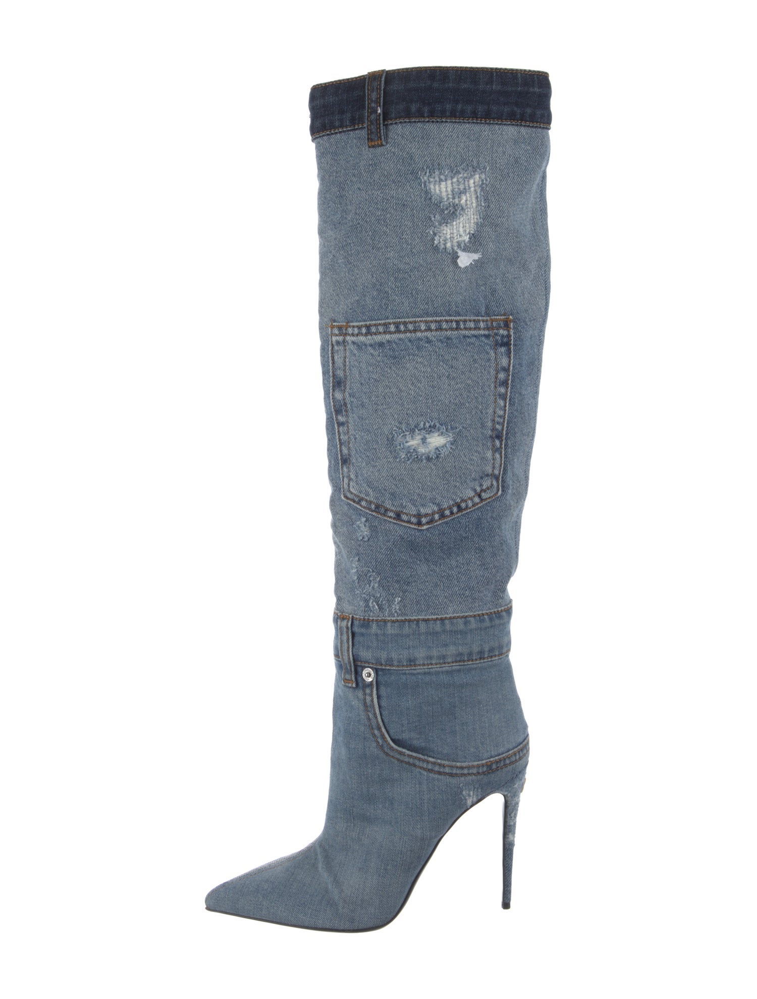 Dolce & Gabbana Denim Colorblock Pattern Sock Boots