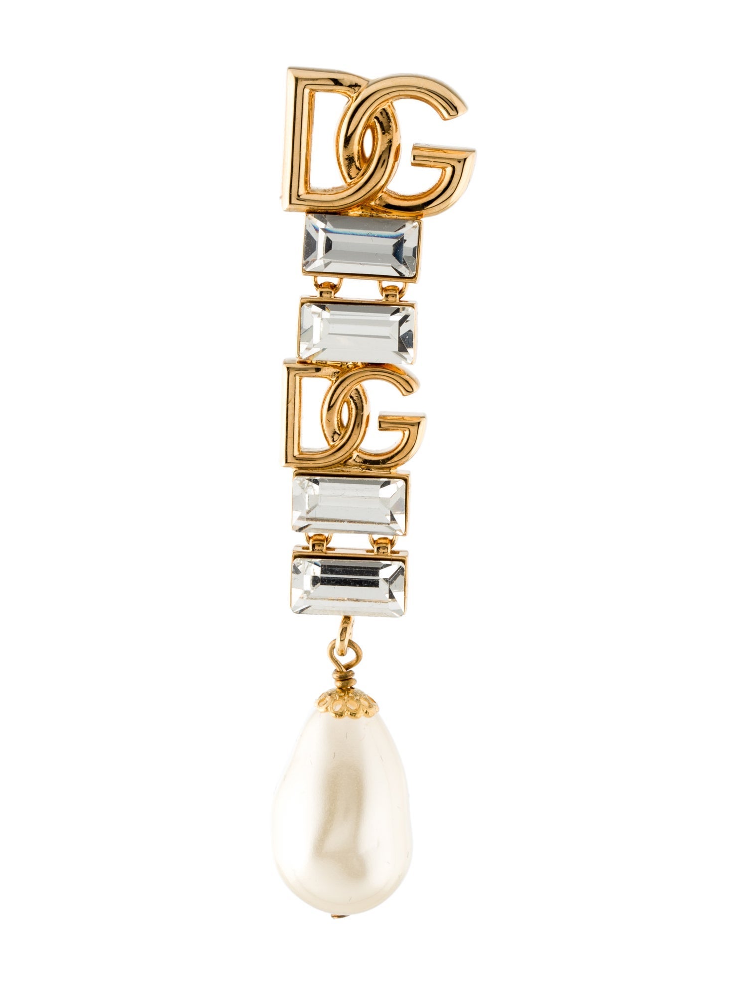 Dolce & Gabbana Faux Pearl & Crystal Logo Clip-On Drop Earrings