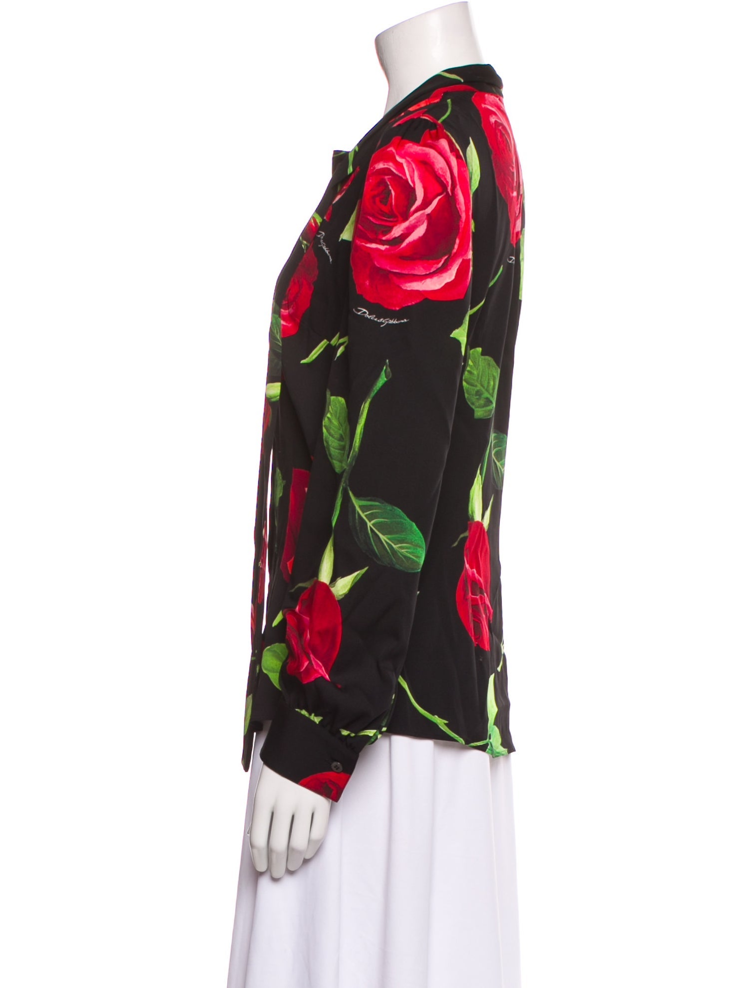 Dolce & Gabbana Rose Print Tie-Neck Silk Blouse Silk Blouse w/ Tags