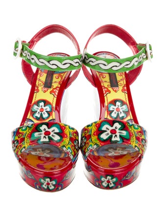 Dolce & Gabbana Carretto Print Patent Leather Sandals