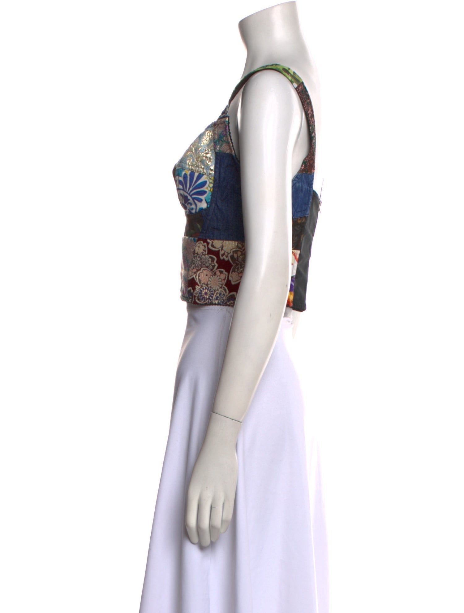 Dolce & Gabbana Patchwork Multi Floral Jacquard Floral Print Crop Top