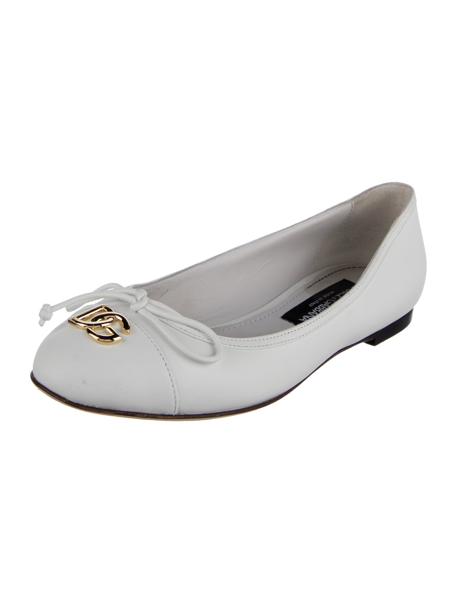 Dolce & Gabbana Leather Bow Accents Ballet Flats