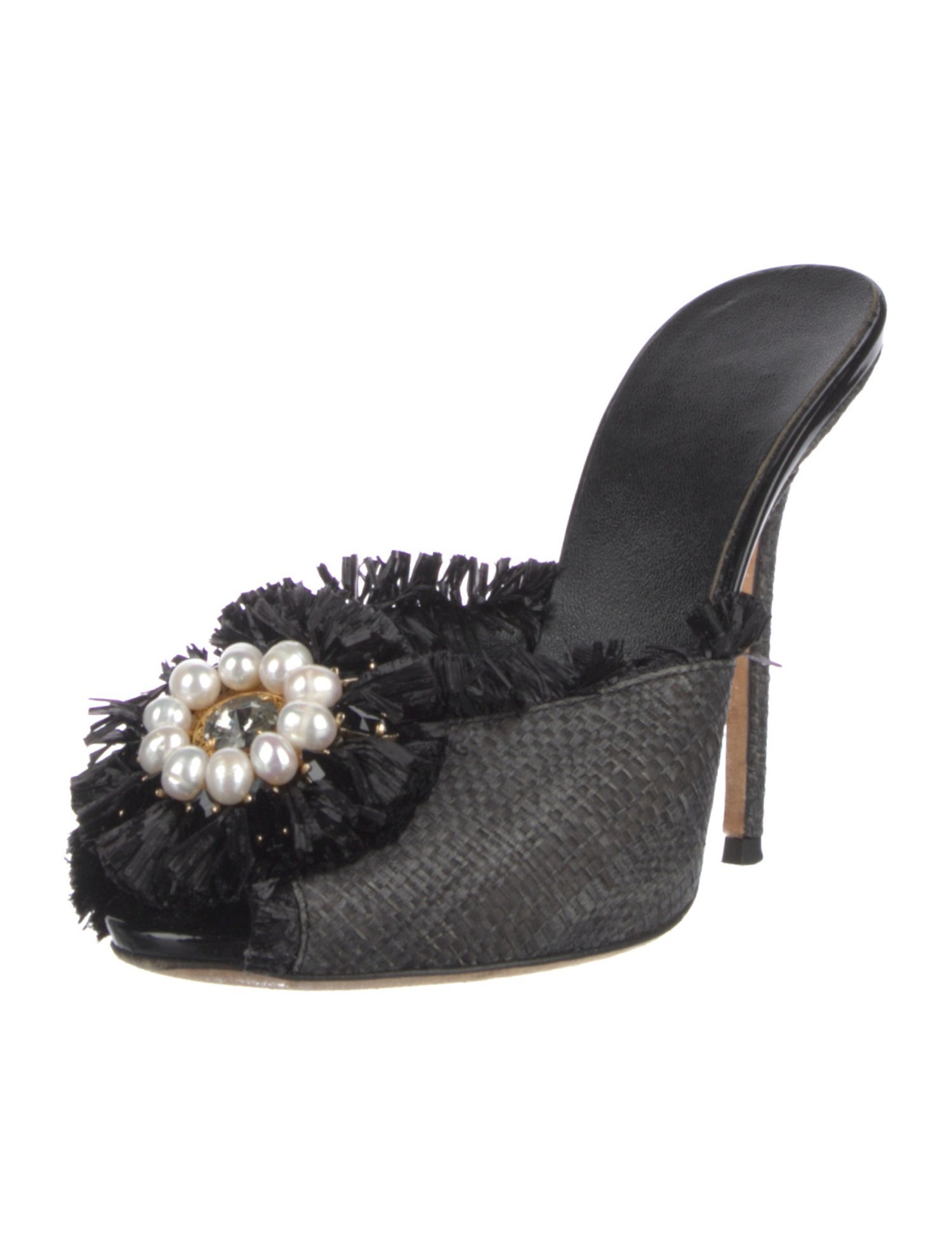 Dolce & Gabbana Faux Pearl Accents Straw Mules