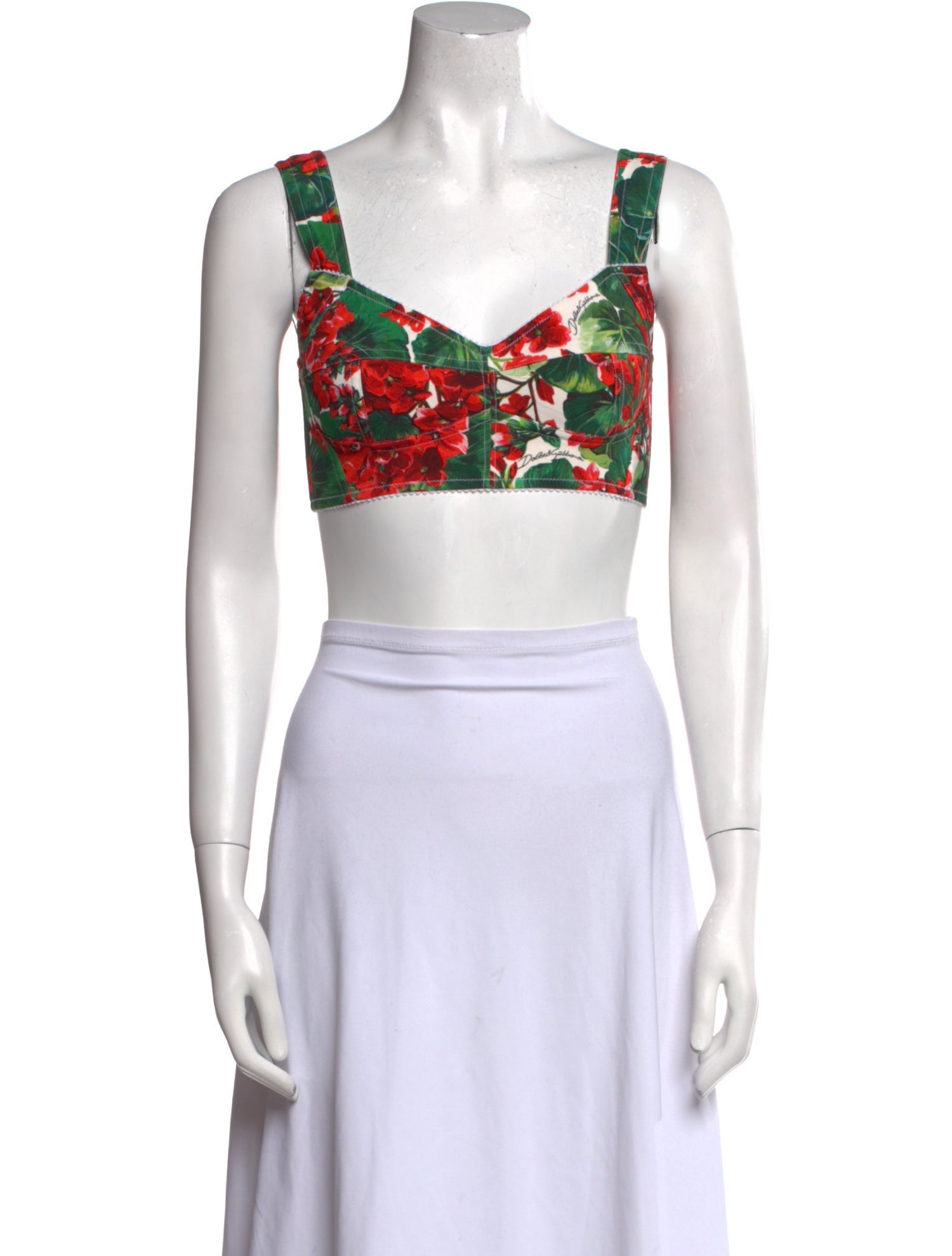 Dolce & Gabbana Floral Print Square Neckline Crop Top