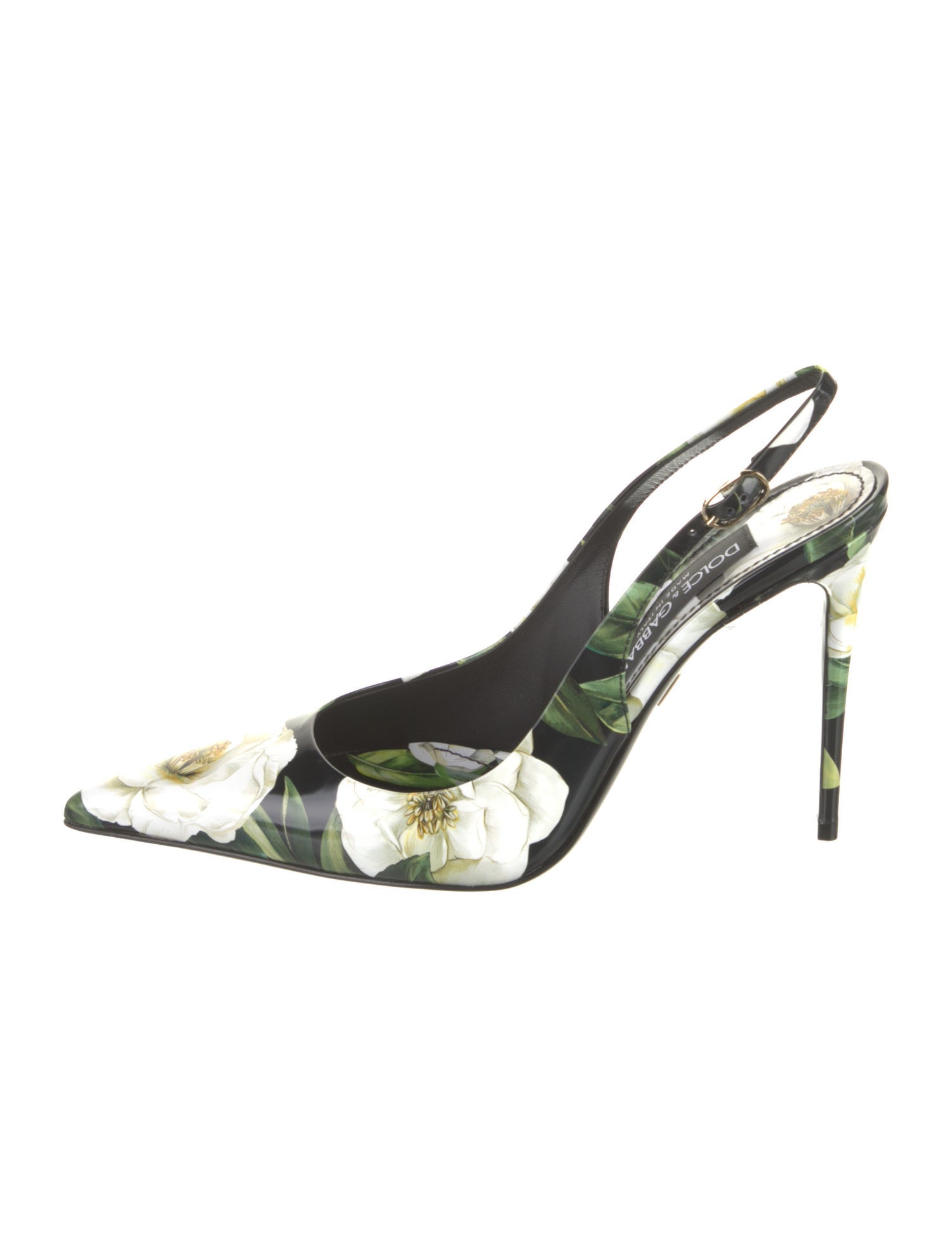 Dolce & Gabbana Leather Floral Print Slingback Pumps