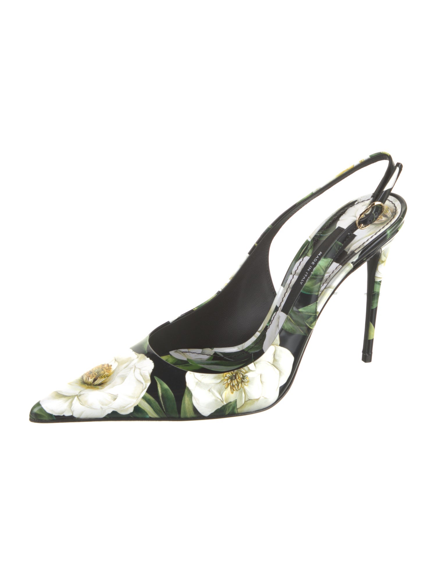 Dolce & Gabbana Leather Floral Print Slingback Pumps