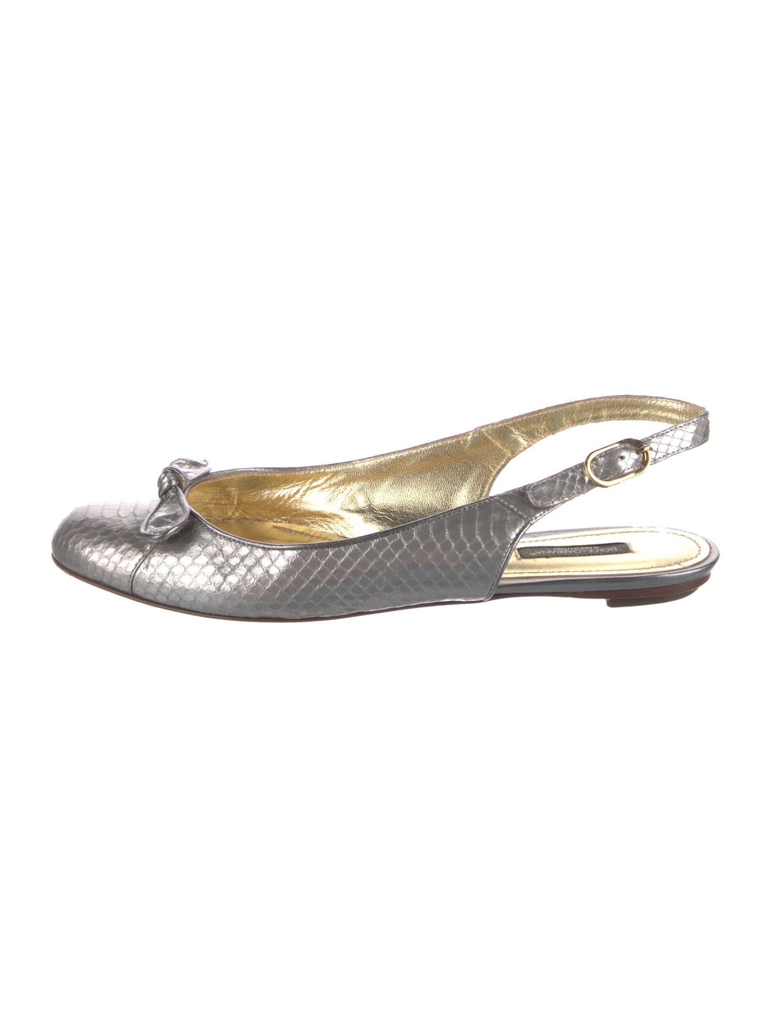 Dolce & Gabbana Embossed Leather Bow Accents Slingback Flats