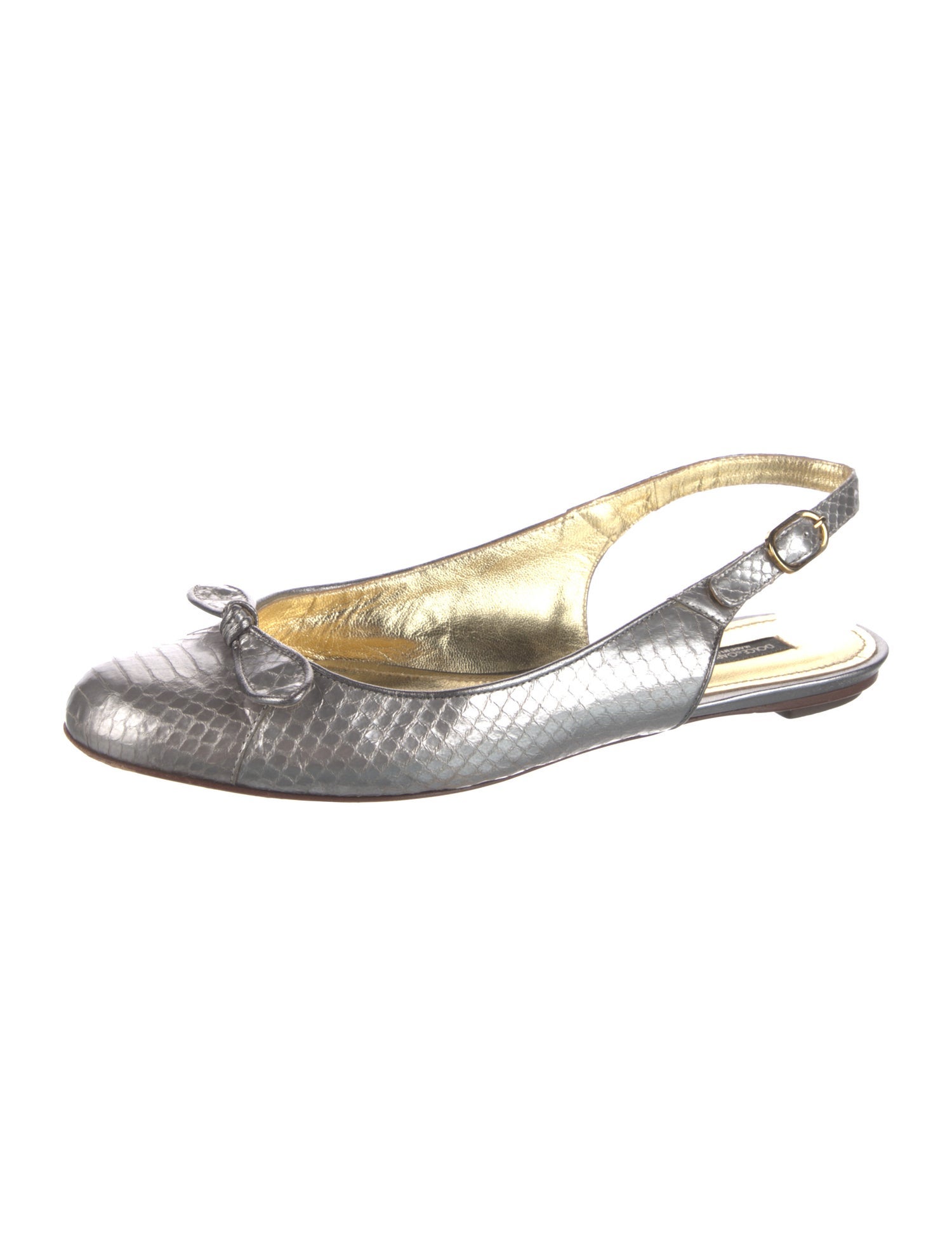 Dolce & Gabbana Embossed Leather Bow Accents Slingback Flats