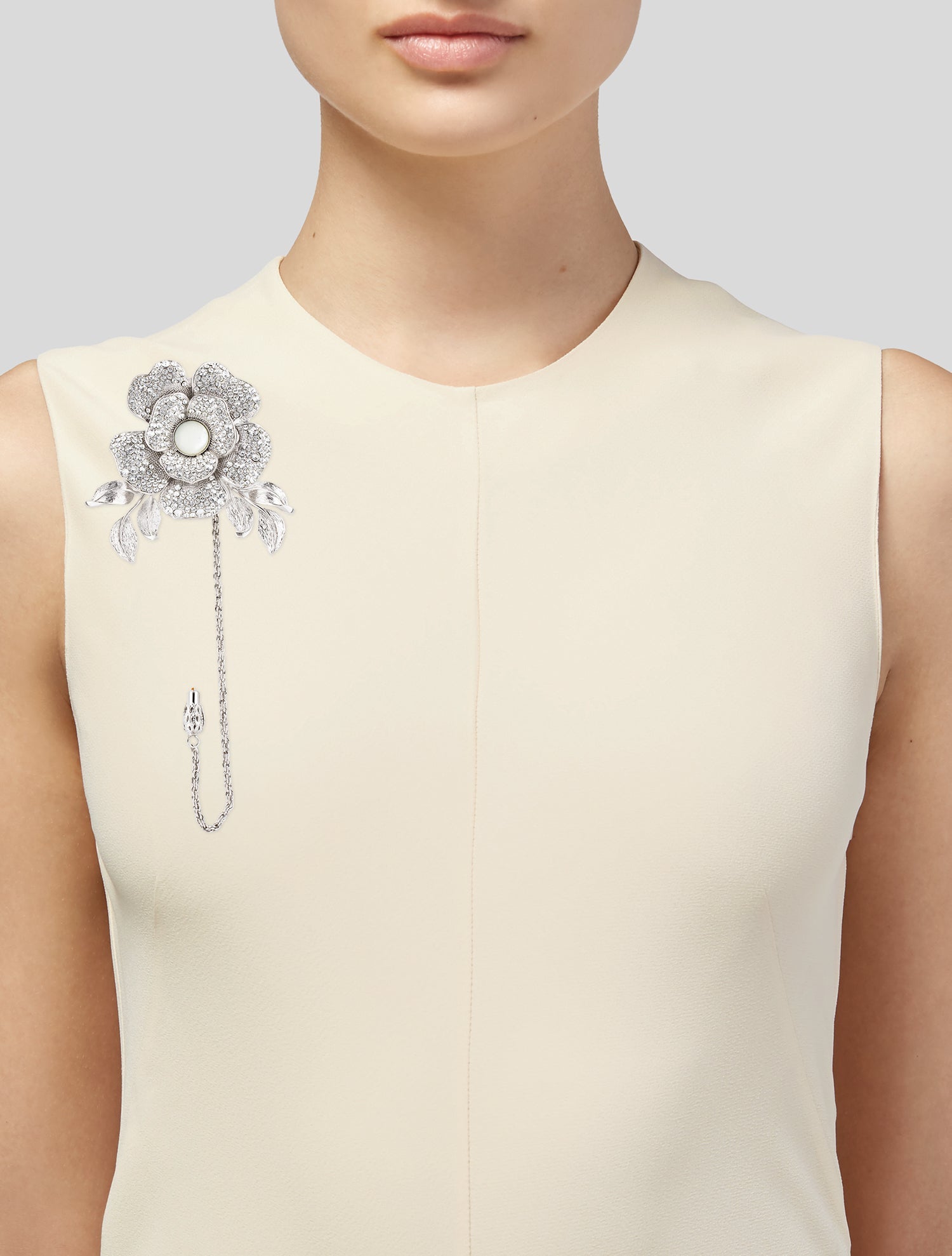 Dolce & Gabbana Mother Of Pearl & Crystal Flower Stick Pin Brooch