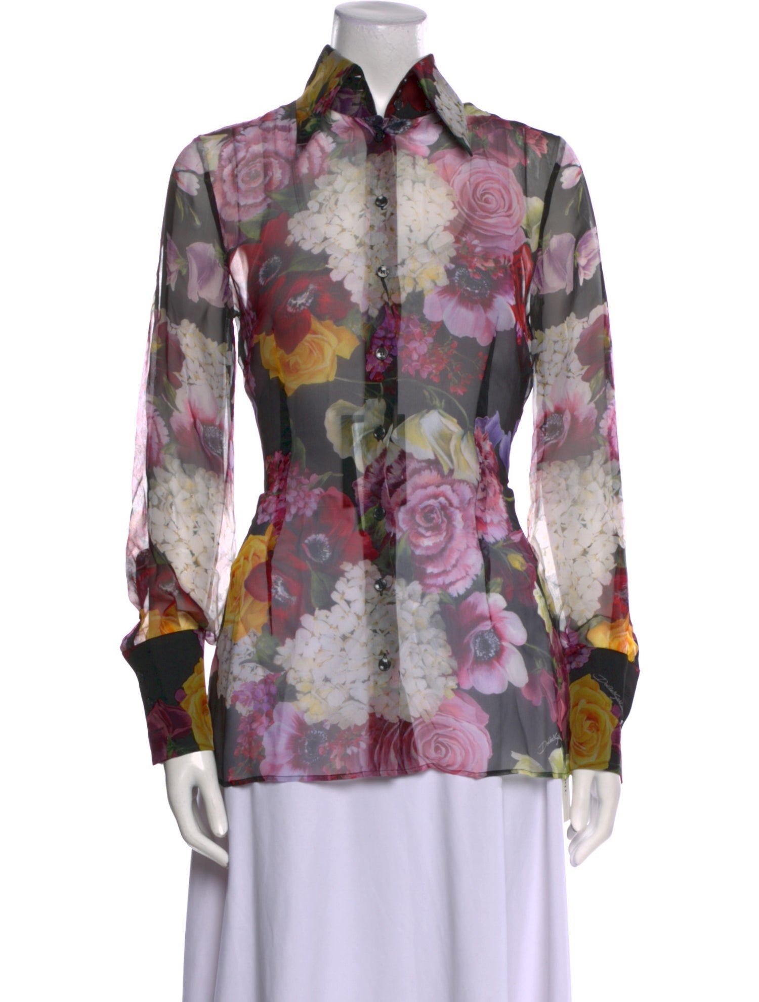 Dolce & Gabbana Silk Floral Print Button-Up Top