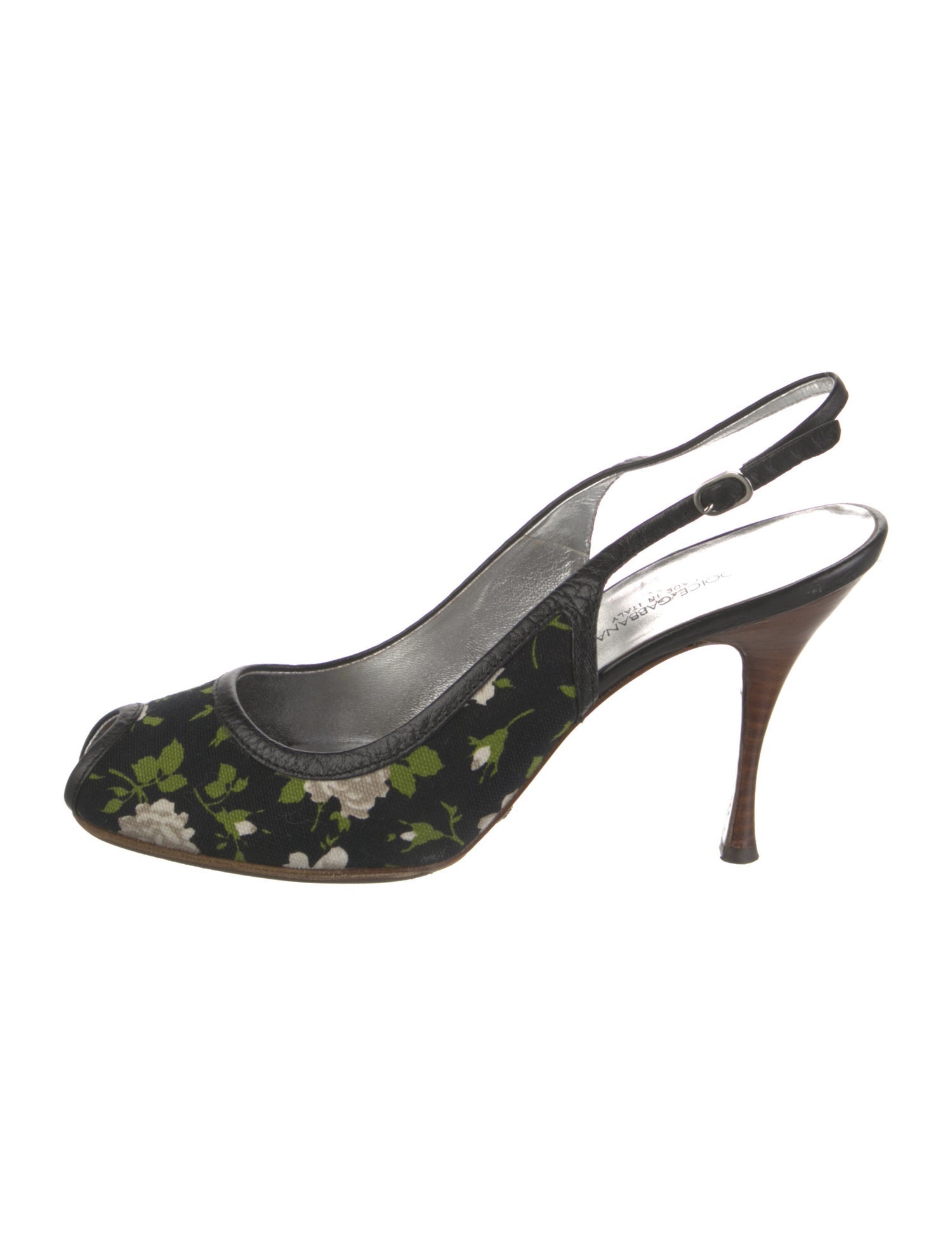 Dolce & Gabbana Leather Floral Print Slingback Pumps