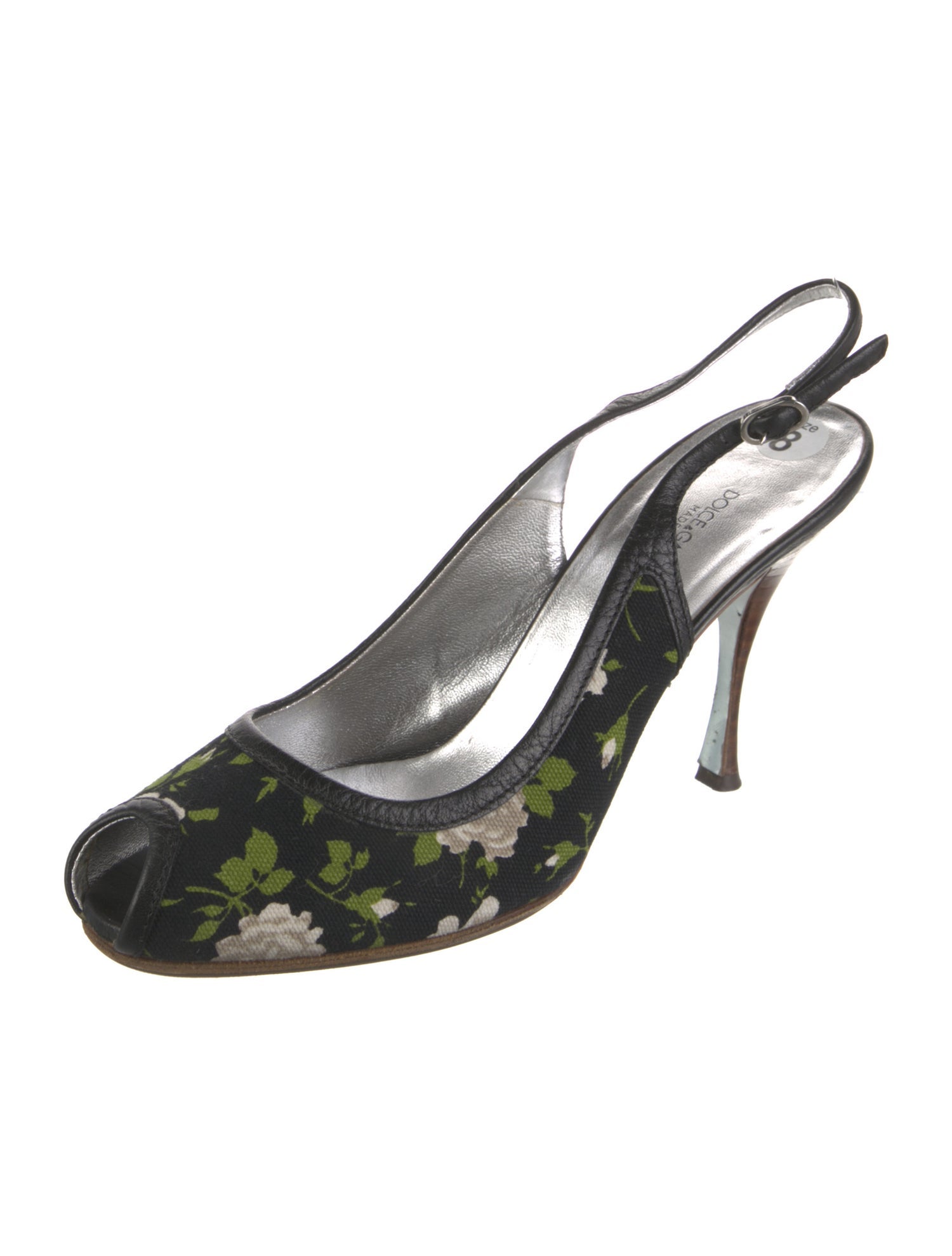 Dolce & Gabbana Leather Floral Print Slingback Pumps
