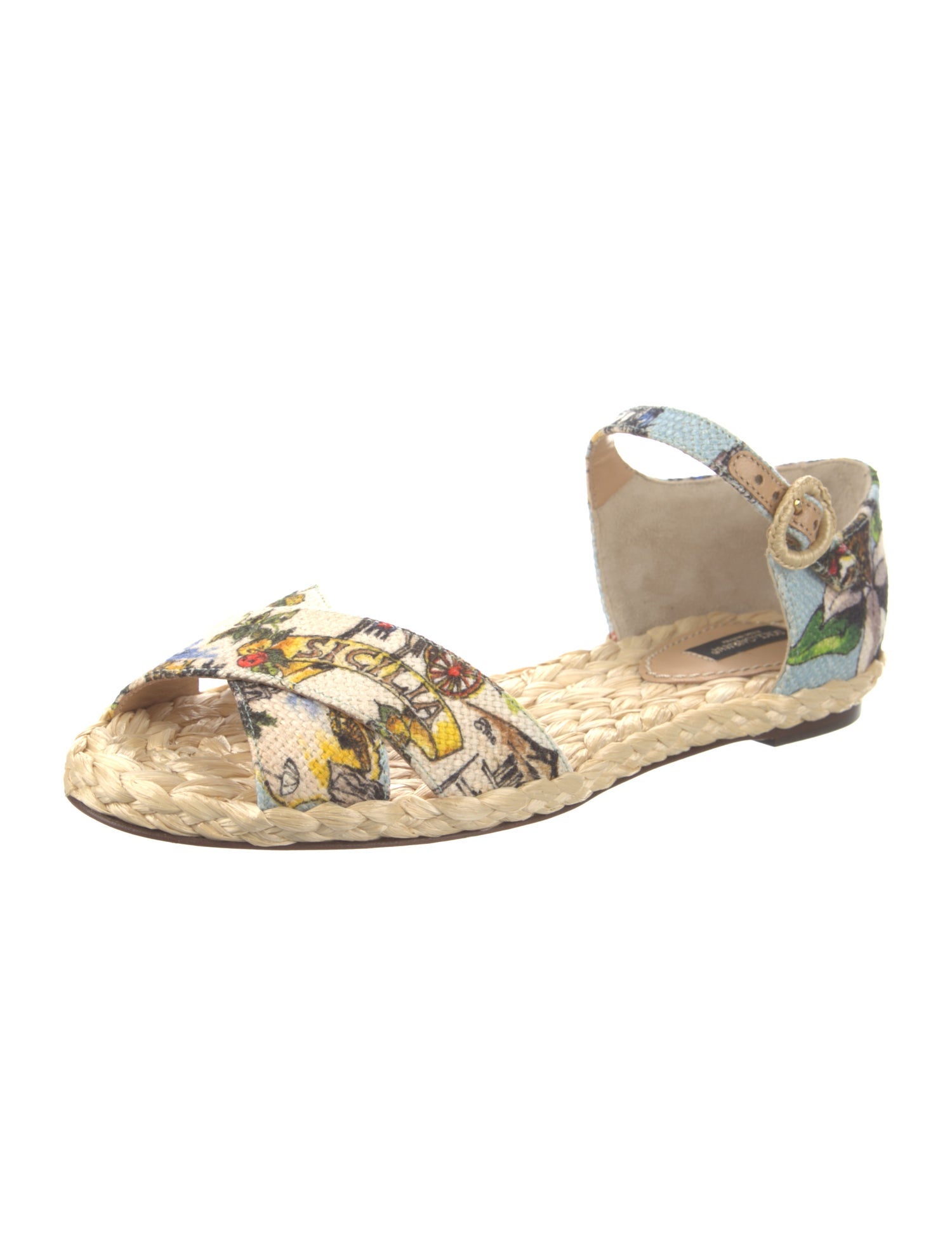 Dolce & Gabbana Sicilian Print Canvas D'Orsay Flats