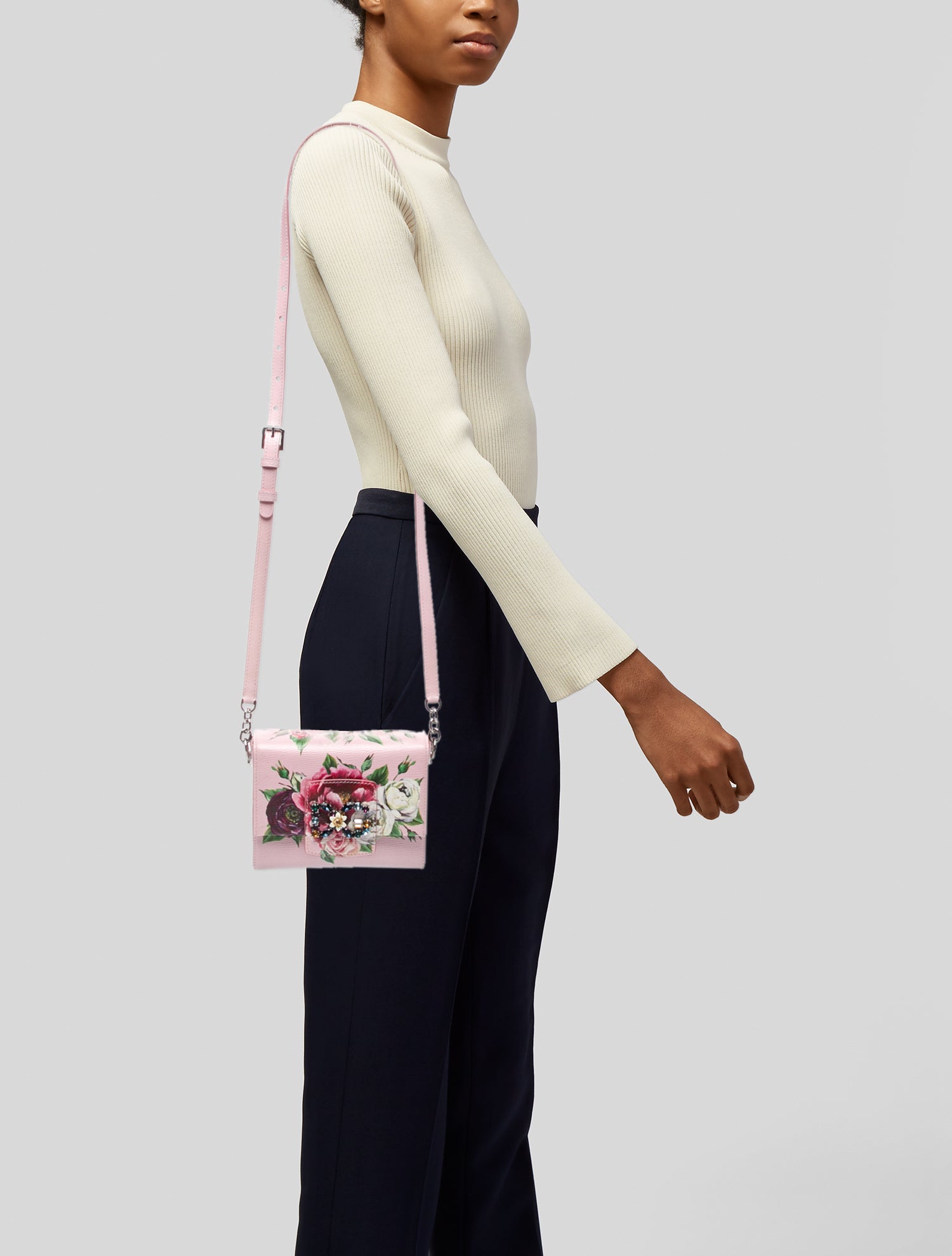 Dolce & Gabbana Leather Doce & Gabbana Peony-Printed Mini Leather Millennials Shoulder Bag Mini