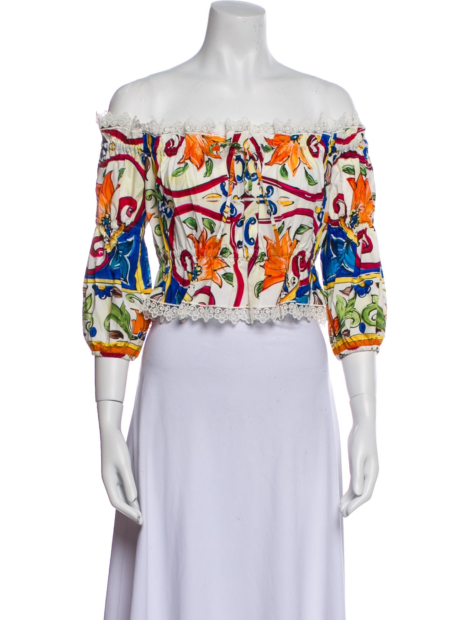 Dolce & Gabbana Floral Print Off-The-Shoulder Crop Top