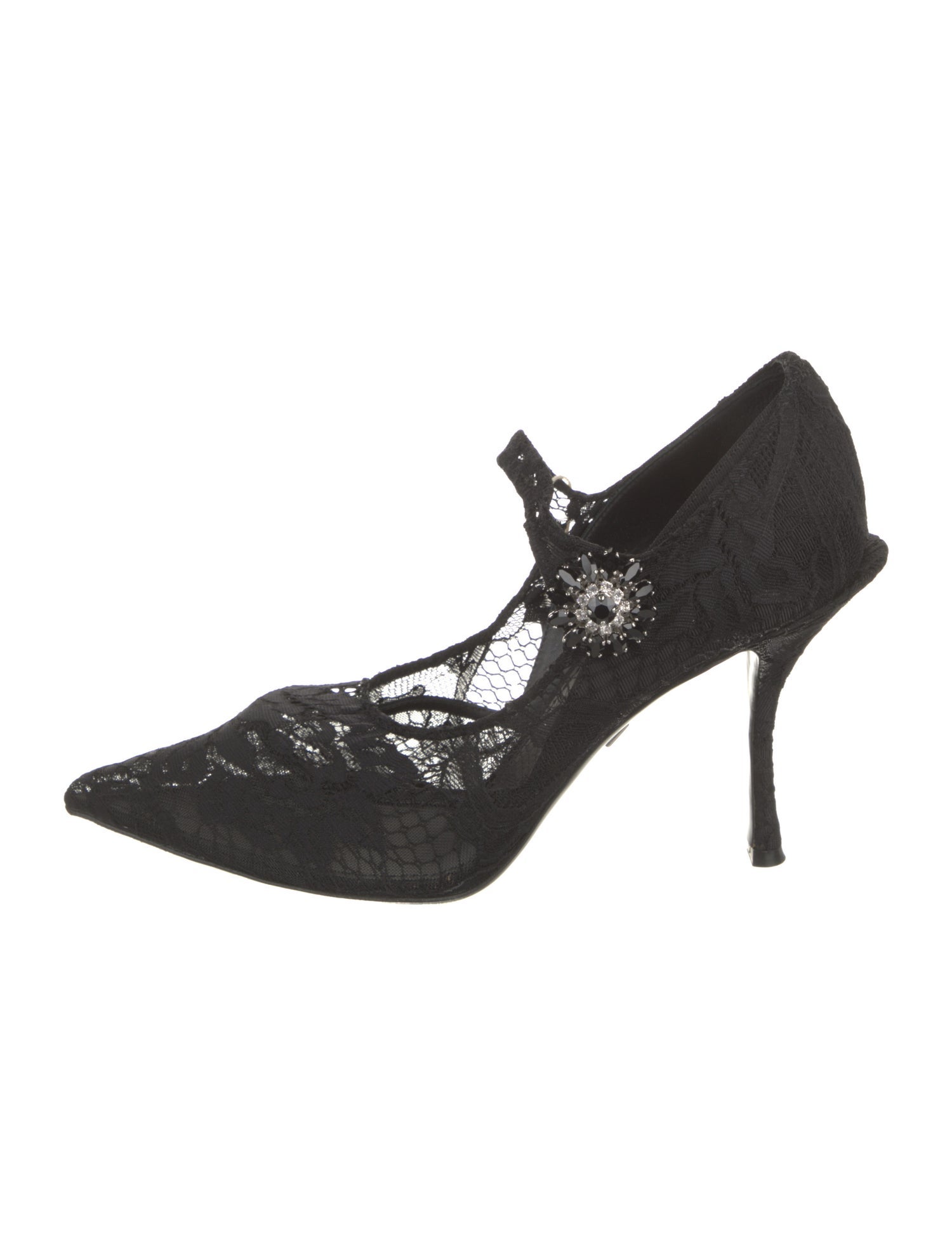 Dolce & Gabbana Lace Crystal Embellishments T-Strap Pumps