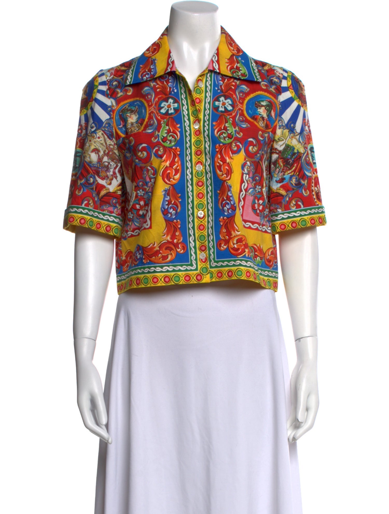 Dolce & Gabbana Paisley Print Short Sleeve Crop Top