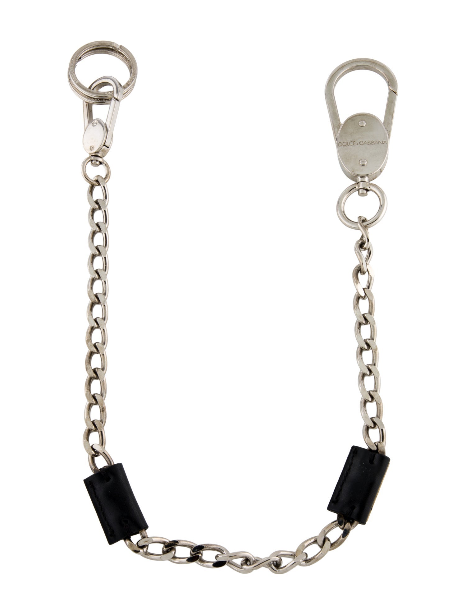 Dolce & Gabbana Men's Silver Leather Detailed Keyring