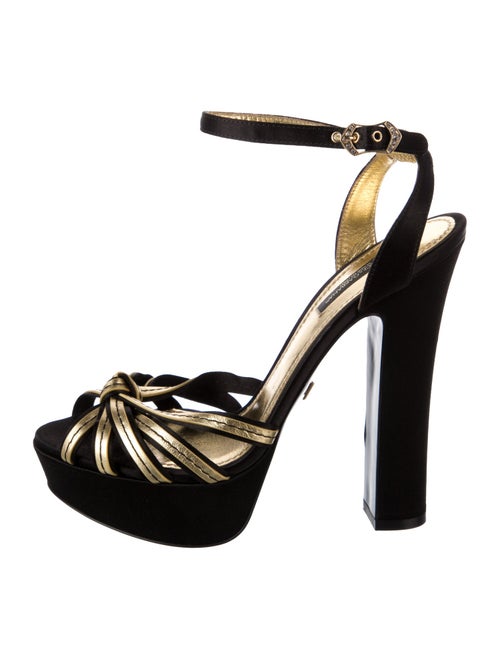 Dolce & Gabbana Satin Colorblock Pattern T-Strap Sandals