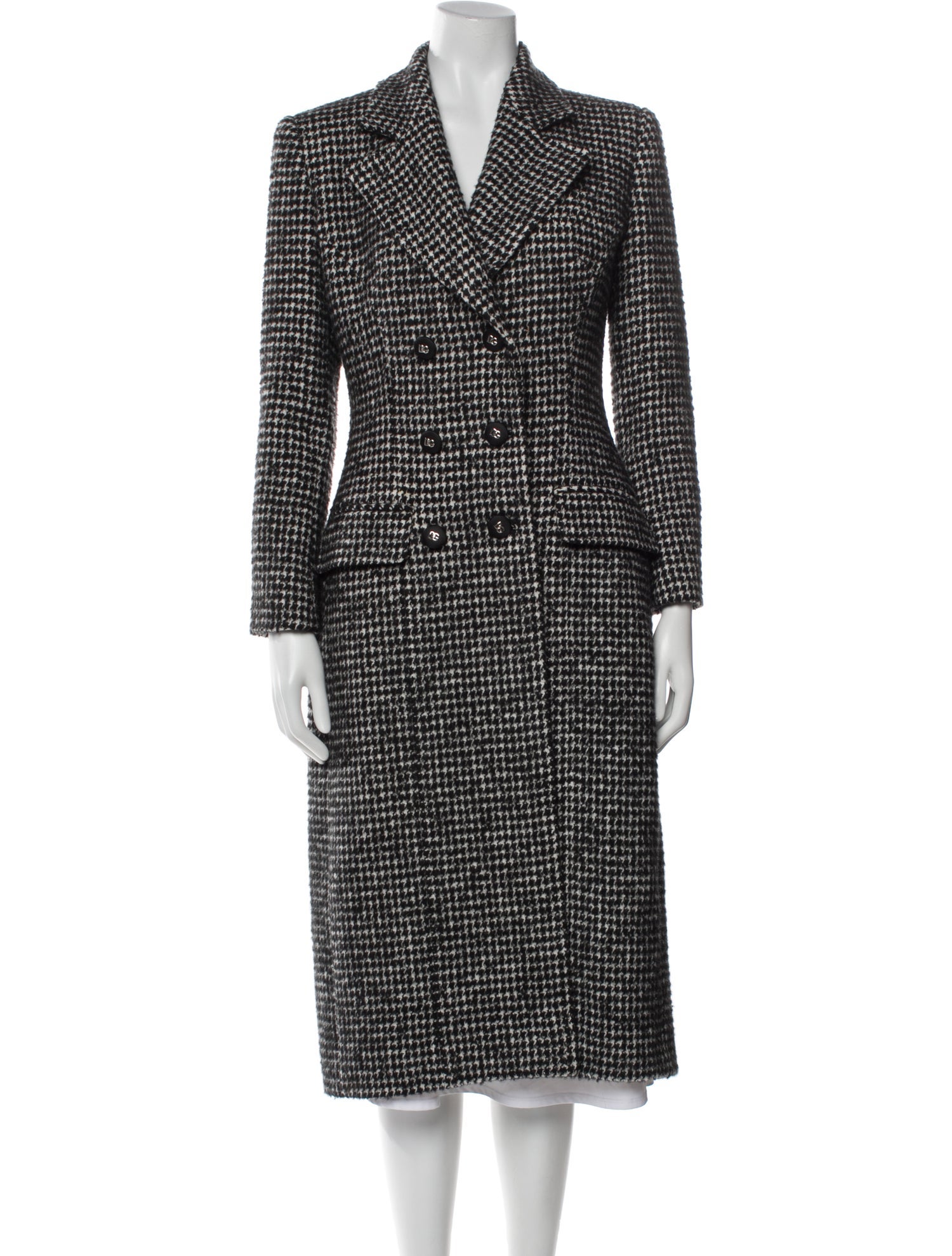Dolce & Gabbana Wool Houndstooth Print Peacoat