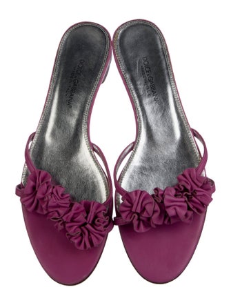 Dolce & Gabbana Leather Ruffle Embellishment Slides