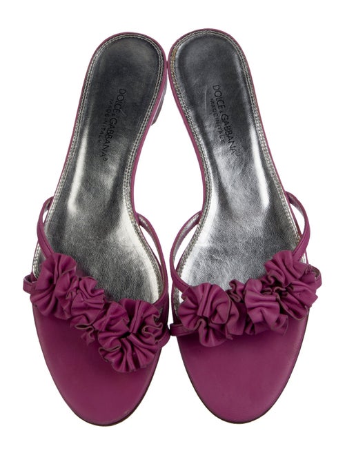 Dolce & Gabbana Leather Ruffle Embellishment Slides