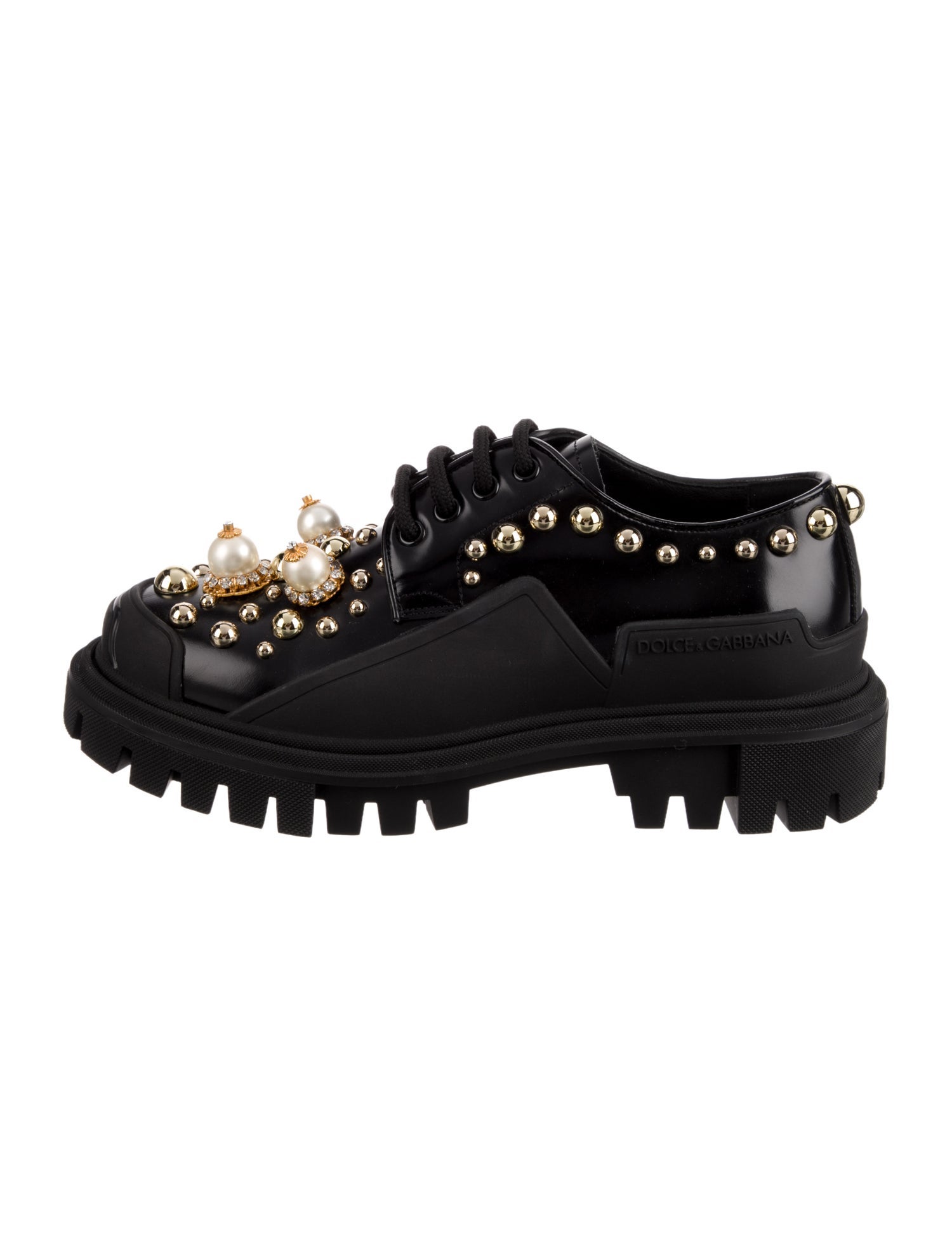 Dolce & Gabbana Leather Studded Accents Oxfords