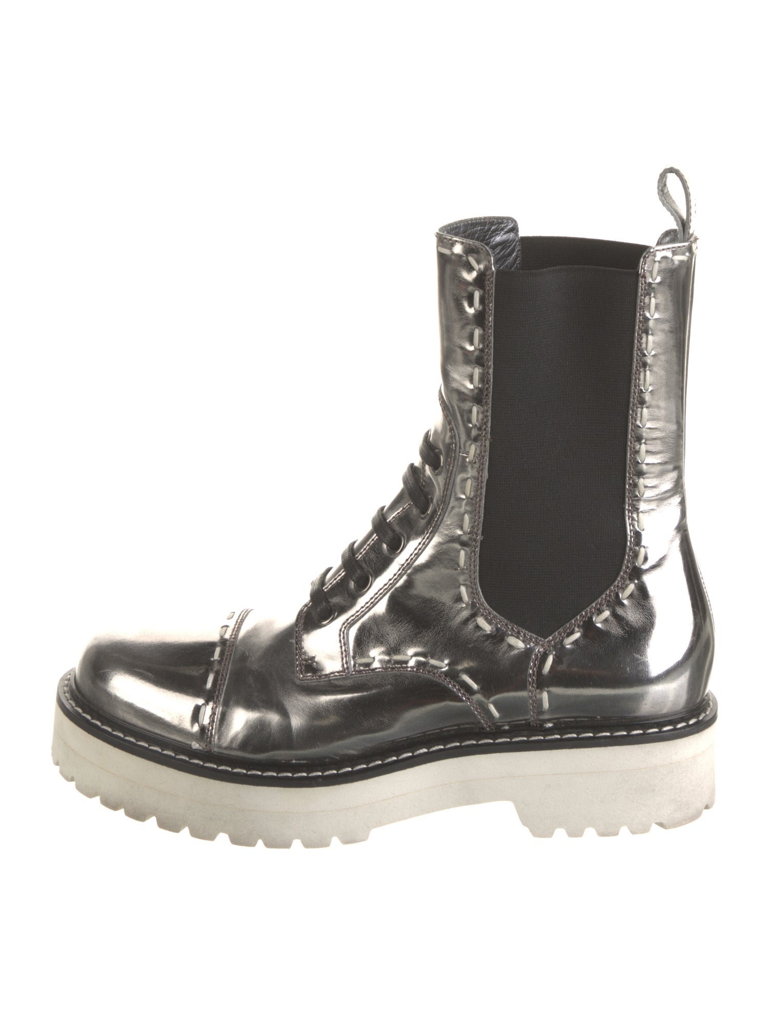 Dolce & Gabbana Patent Leather Whipstitch Trim Combat Boots