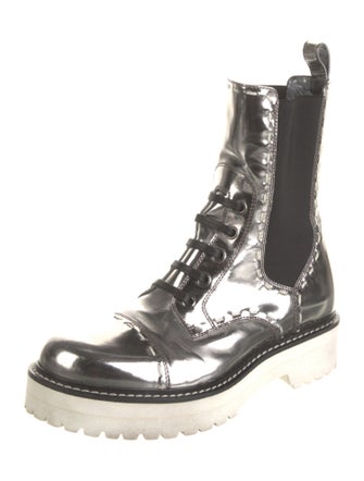 Dolce & Gabbana Patent Leather Whipstitch Trim Combat Boots