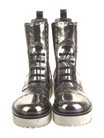 Dolce & Gabbana Patent Leather Whipstitch Trim Combat Boots