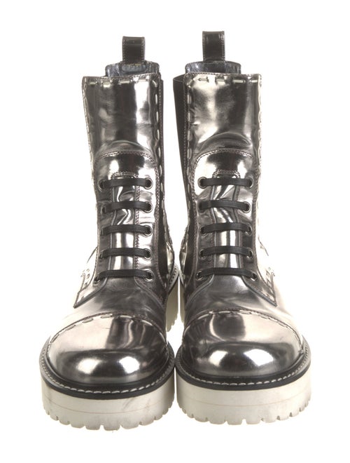 Dolce & Gabbana Patent Leather Whipstitch Trim Combat Boots