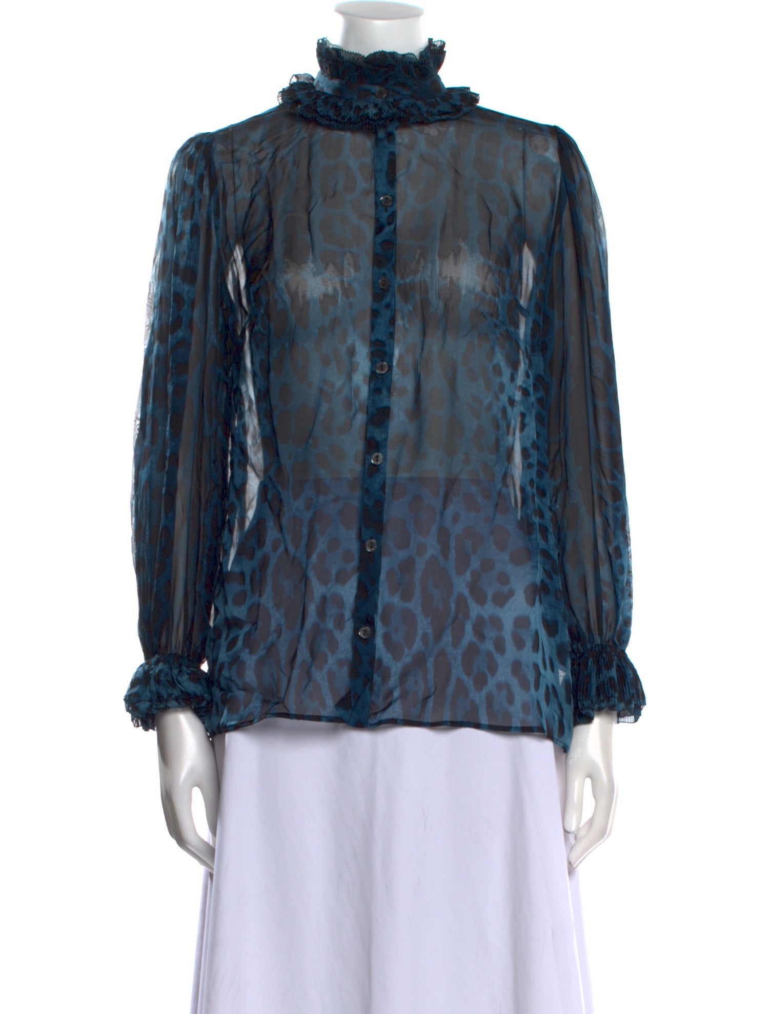 Dolce & Gabbana Animal Print Mock Neck Blouse