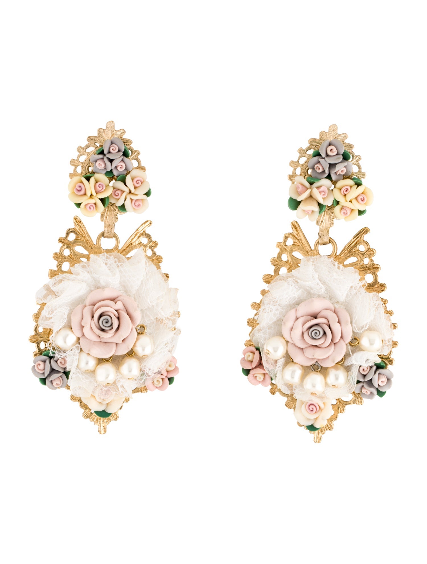 Dolce & Gabbana Resin, Faux Pearl & lace Drop Earrings
