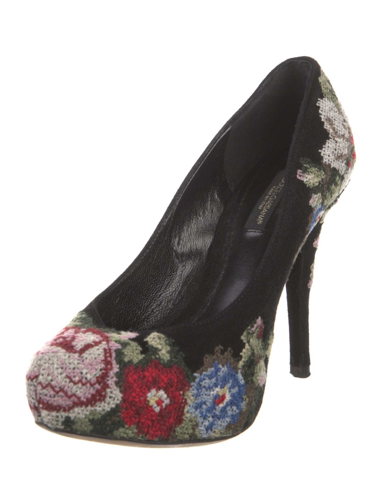 Dolce & Gabbana Suede Floral Print Slingback Pumps