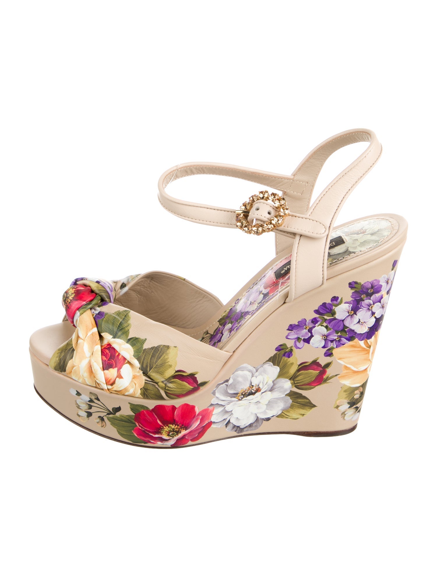 Dolce & Gabbana Leather Floral Print Slingback Pumps