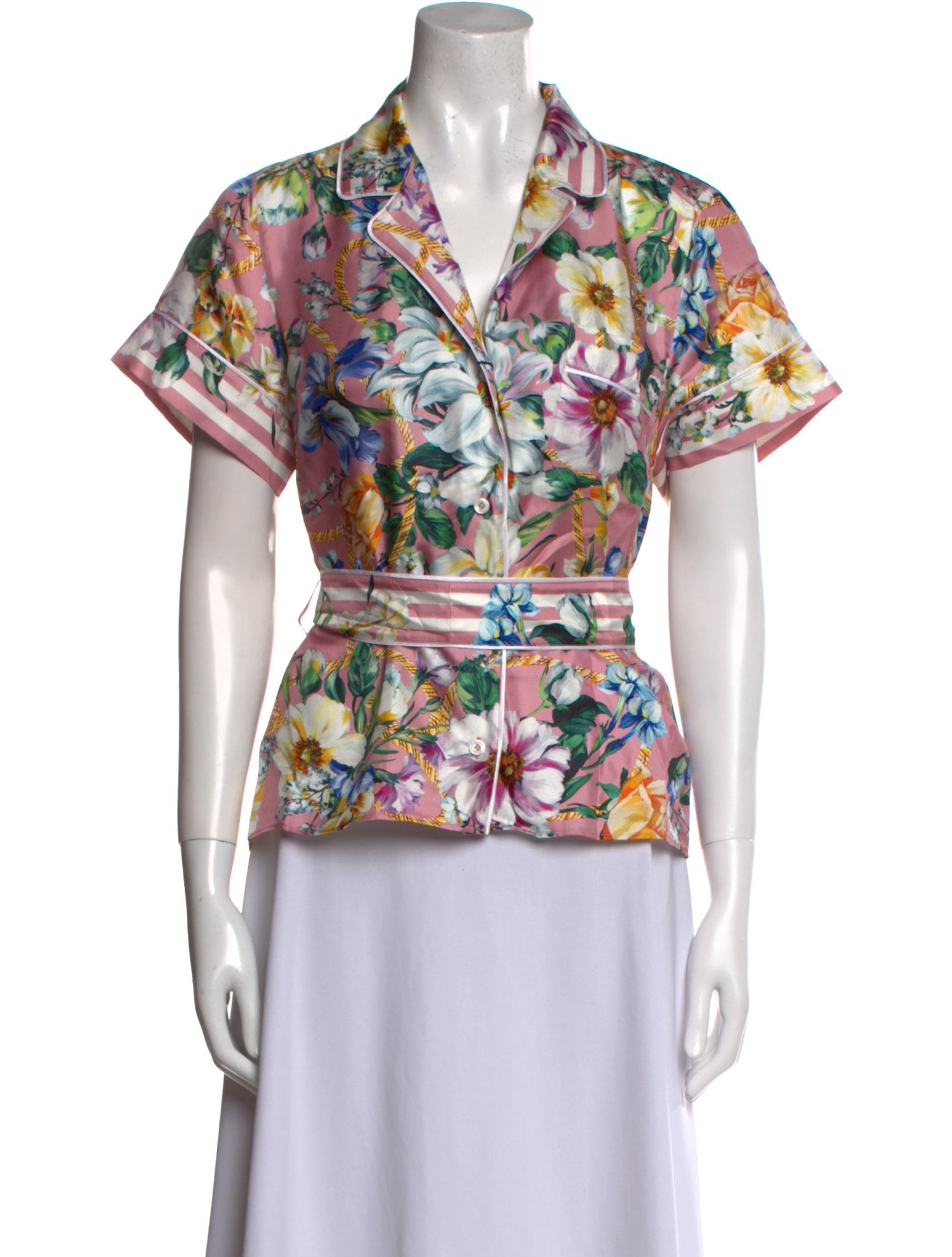 Dolce & Gabbana Silk Floral Print Button-Up Top w/ Tags