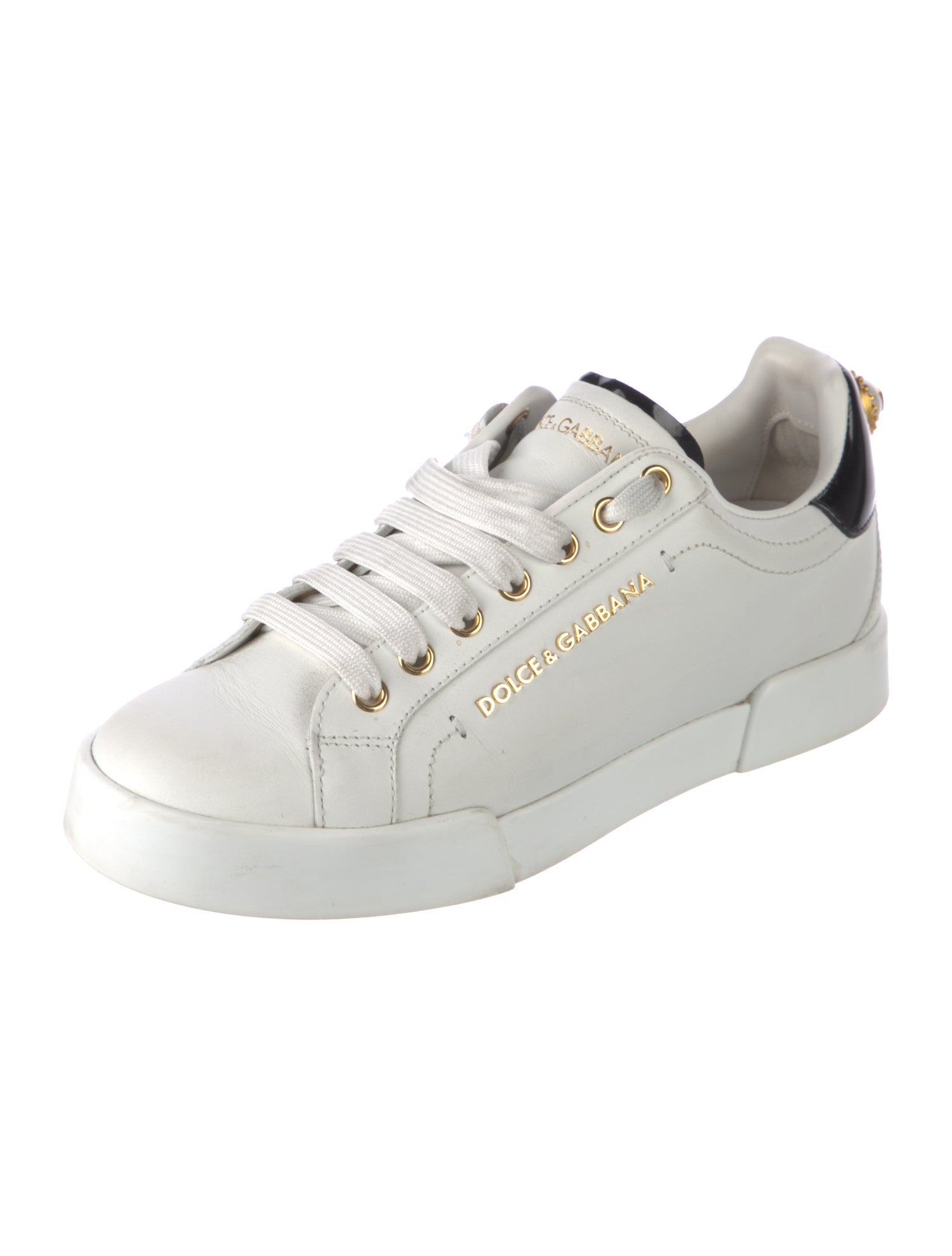 Dolce & Gabbana Faux Pearl Accents Leather Sneakers