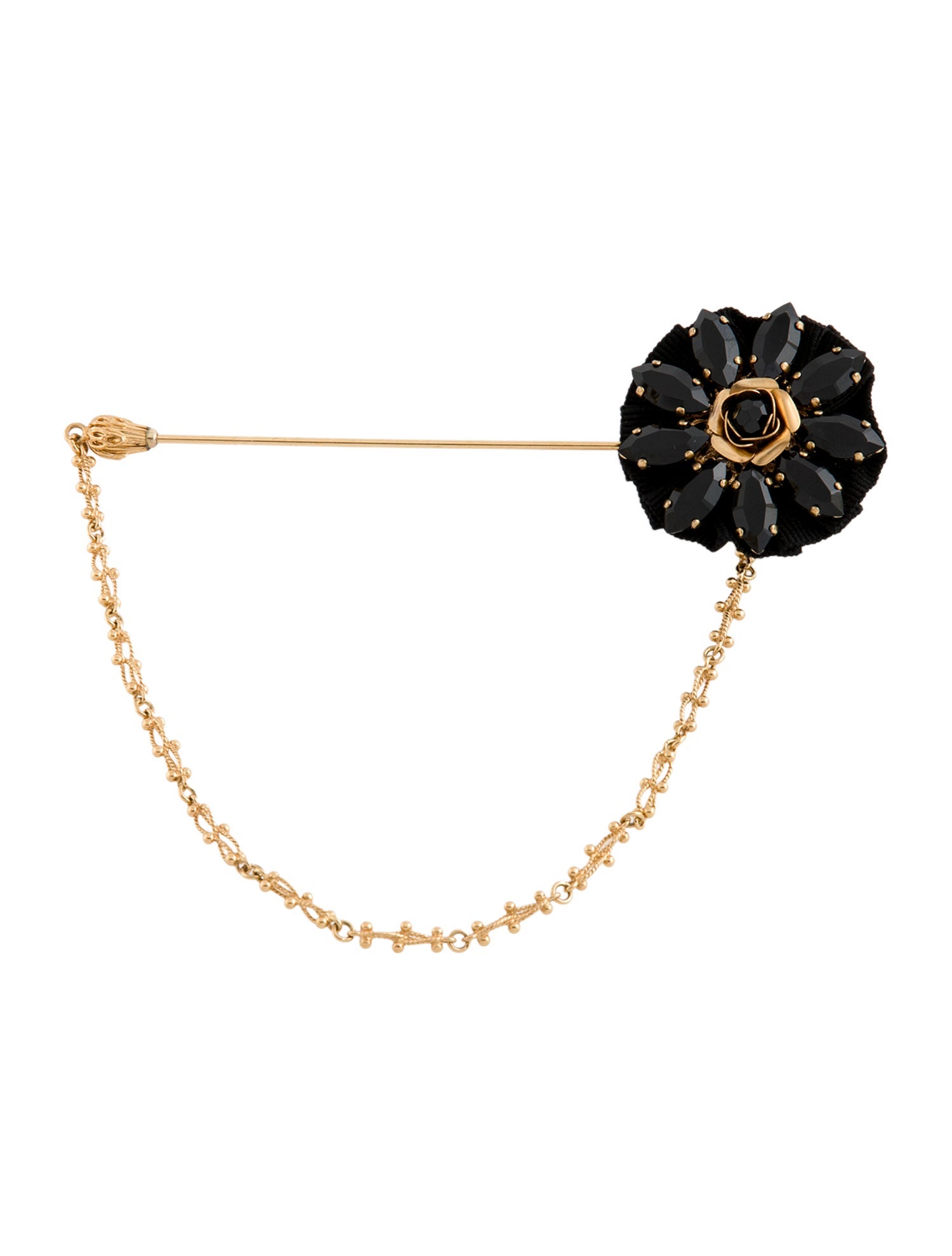 Dolce & Gabbana Crystal & Fabric Flower Stick Pin Brooch