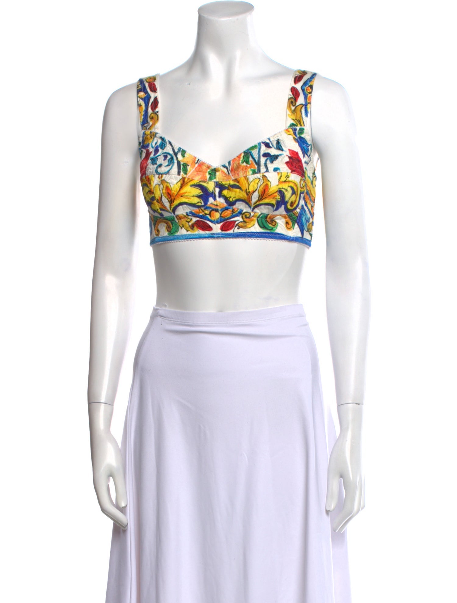 Dolce & Gabbana Floral Print Square Neckline Crop Top